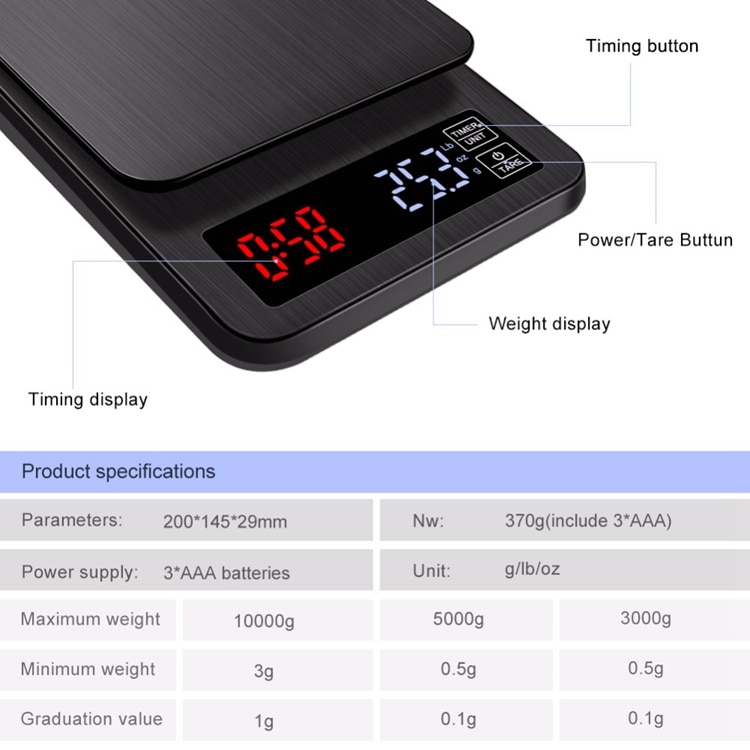 LCD Digital Electronic Drip Coffee Scale with Timer